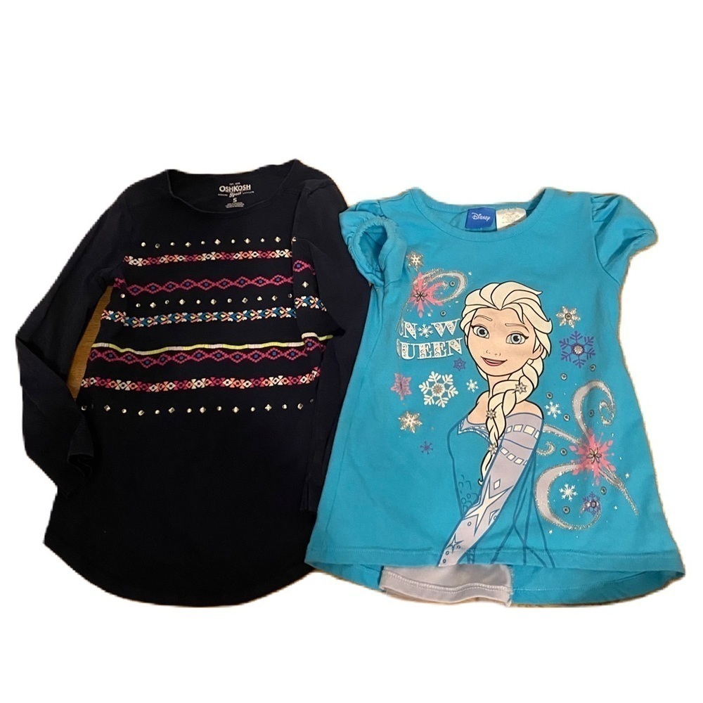 5T Girl Top Shirt Bundle Disney Elsa Frozen Oshkosh Long Sleeve Blue Rhinestone